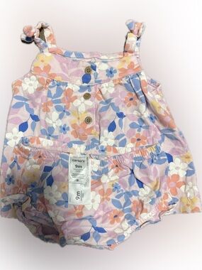 Carter's Floral Tank Romper Set - Pastel Pink Blue Peach White